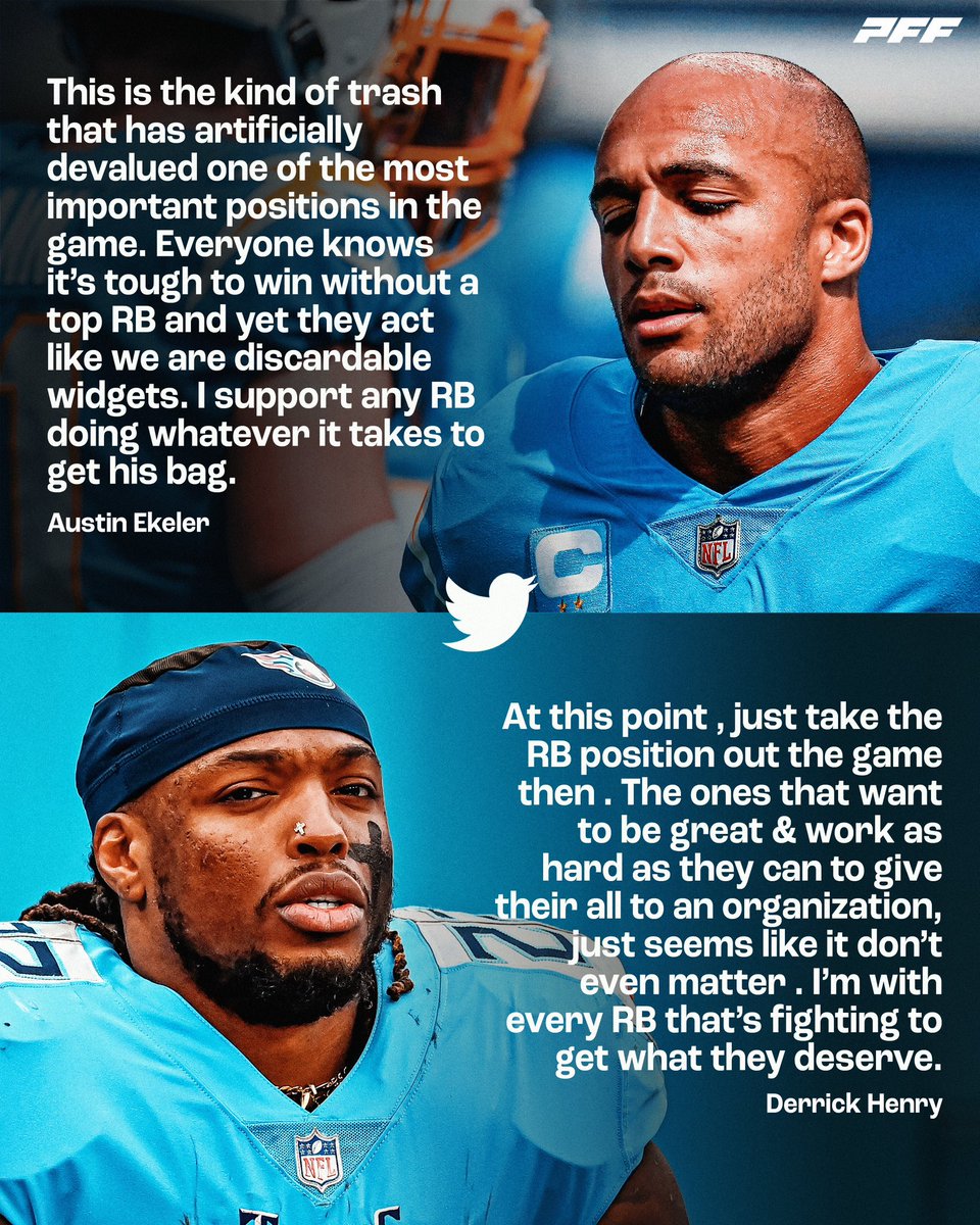PFF's tweet photo. Austin Ekeler and Derrick Henry on the current state of RB contracts https://t.co/lwE7HbYsaP