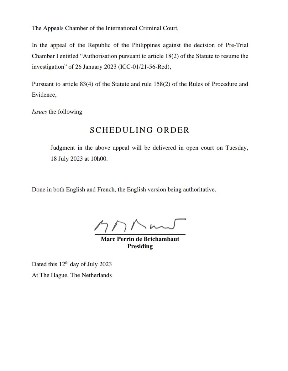 subingsquared_'s tweet photo. Today the Appeals Chamber of the ICC is expected to hand down a decision on whether it would allow Prosecutor Karim Khan to continue investigating the drug war. A green light could set into motion a trial and possible arrests. Drug war victims call it their last hope for justice. https://t.co/wQRbmscEO3