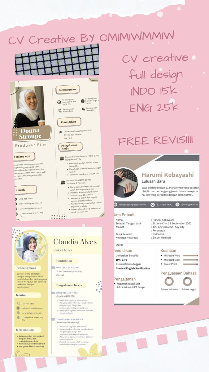 Thisisomiww's tweet photo. Lagi butuh Jasa CV?
yuk bisa banget sama omiw loh, kualitas bintang 5, terbukti tembus sampe luar negeri

kenapa sih harus sama omiw
📌CV dikerjakan langsung oleh HRD✨
📌Harga Murah Kualitas bintang 5
💸 15k - 60k

Yuk hubungi kita https://t.co/ugToHdTxCa

Testi lolos👇🏻👇🏻👇🏻 https://t.co/OjYJ65lJ9A