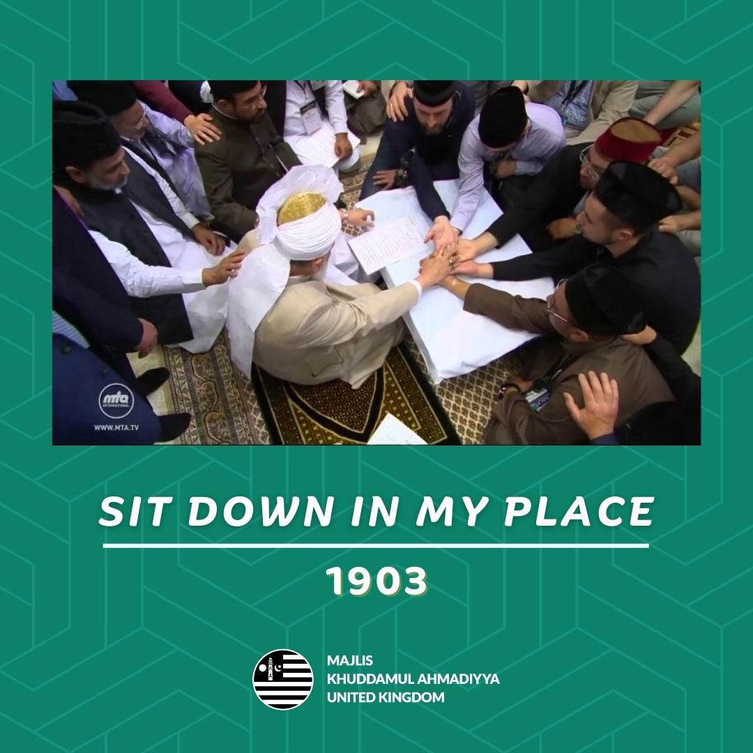 UKMuslimYouth's tweet photo. In 1903, the Promised Messiah (as) saw a vision in which he said to Hazrat Mirza Sharif Ahmad (ra), the grandfather of Hazrat Khalifat-ul-Masih V (aba):

“Now you sit down in my place and I shall leave”

#FifthCaliphate #KhilafatKhamisah #Islam #Ahmadiyya #IAmWithYouOMasroor https://t.co/uJbi7d6JmE