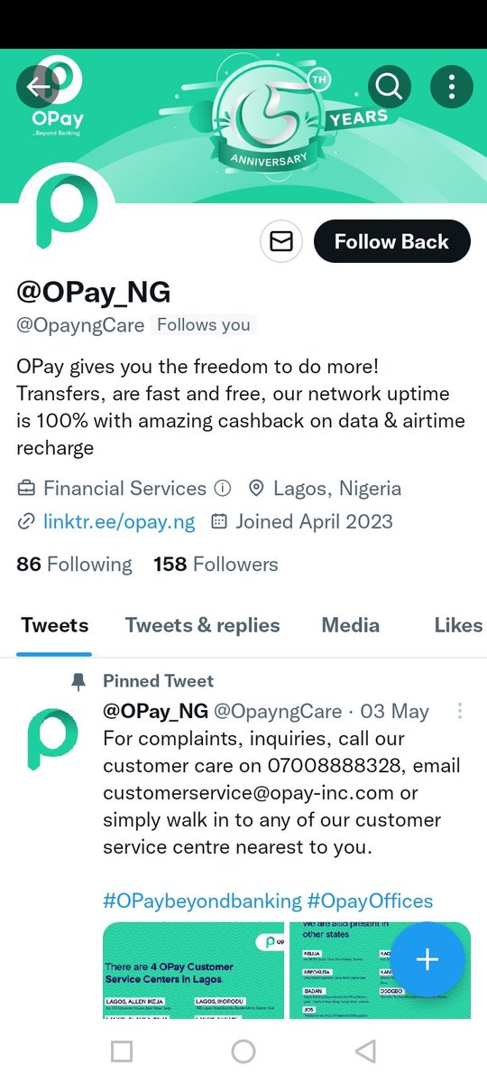 Blackdiamond_2's tweet photo. Guys be careful of this handle @OpayngCare they are scammers pretending to be the main Opay handle.

@OPay_NG pls report this account cos I was almost scammed https://t.co/heelx8h13S