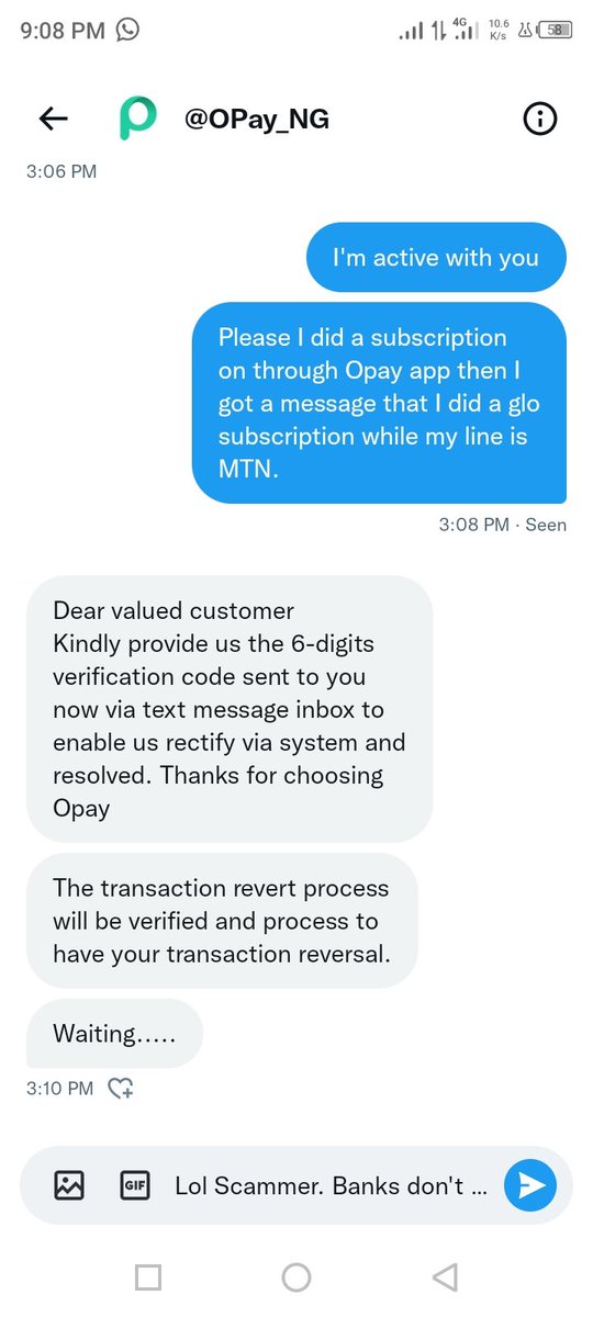 Blackdiamond_2's tweet photo. Guys be careful of this handle @OpayngCare they are scammers pretending to be the main Opay handle.

@OPay_NG pls report this account cos I was almost scammed https://t.co/heelx8h13S