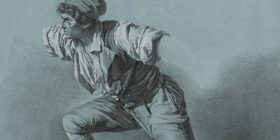 Opening 7/21: "Reform to Restoration: French Drawings from Louis XVI to Louis XVIII (1770-1830)." Free! bit.ly/44detNq Image: Jean-Jacques-François Le Barbier, French, (1738-1826), "Man Lunging Forward" (detail), nd. The Horvitz Collection, Wilmington.