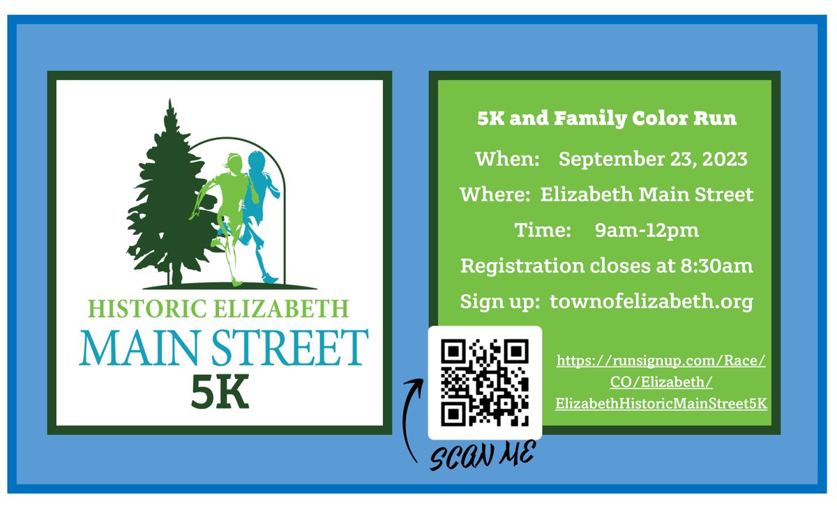 Mark your calendars!  Late September is a great time of year for a quick 5k.  Please sign up through the link.  #MyElizabeth #CommunityThroughCommunication