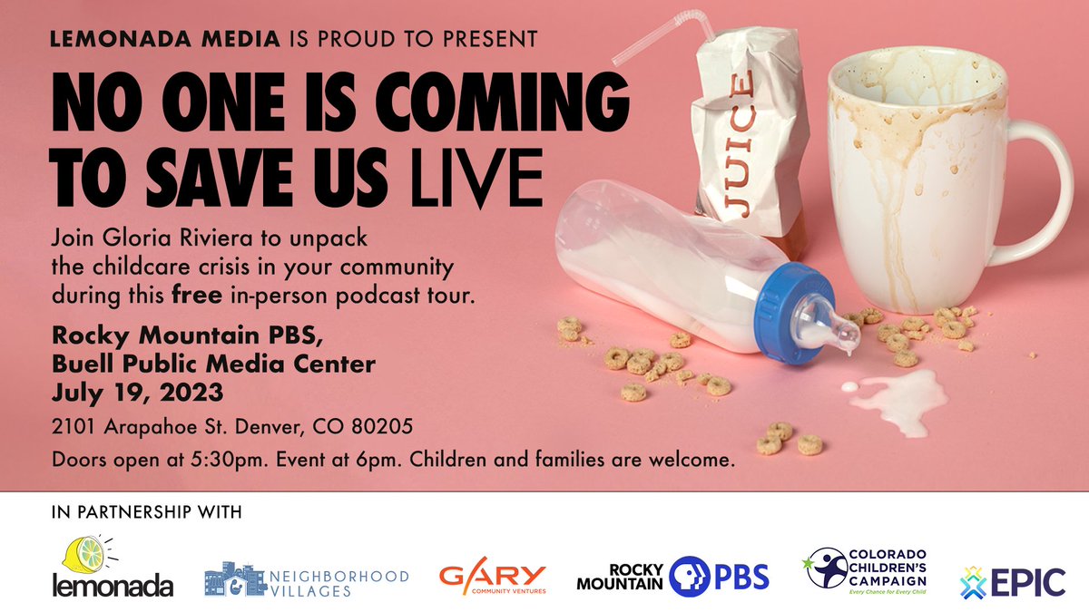 Hear from Colorado parents, educators, policymakers, and advocates at a FREE live recording of the hit podcast No One is Coming to Save Us on July 19 at <a href="/rmpbs/">Rocky Mountain PBS</a>. Did we mention it’s free? AND there’s a playroom? 

Reserve your tickets today at bit.ly/noictsuDenver