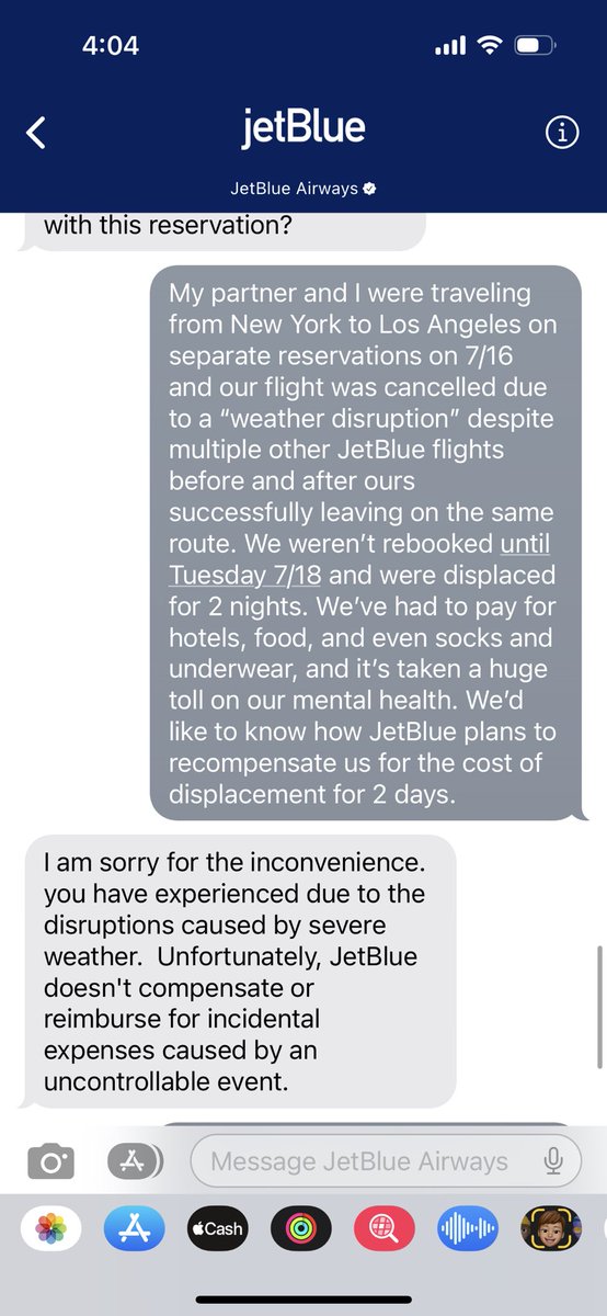 Leoramonay's tweet photo. @JetBlue honestly surreal that we are just going to have to pay hundreds of dollars out of pocket for a cancelled flight that was arbitrarily labeled an “uncontrollable event” tysm for your help!!!!!! pay for my Walgreens socks!!!! https://t.co/uuRxpGUKLO
