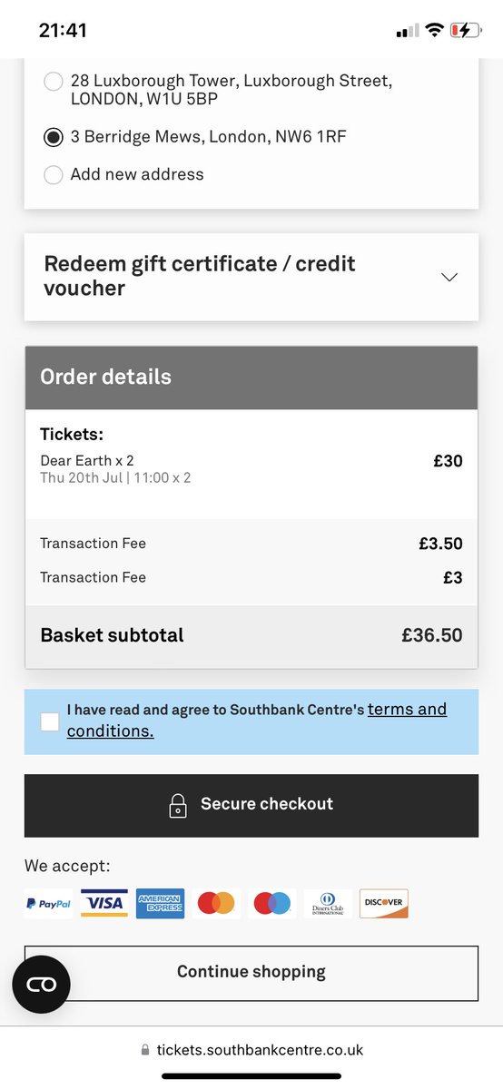 Jayma1's tweet photo. @southbankcentre any idea why I am getting two transaction fees?? https://t.co/nrvd7hyrno
