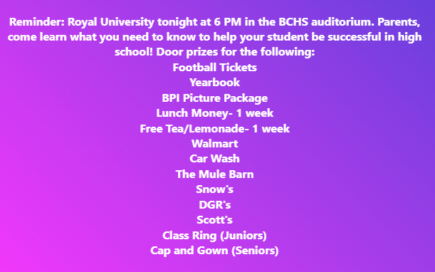 BCHS_Royals's tweet photo. A reminder for 9th Grade Parents: https://t.co/FbWBVb3Yqu