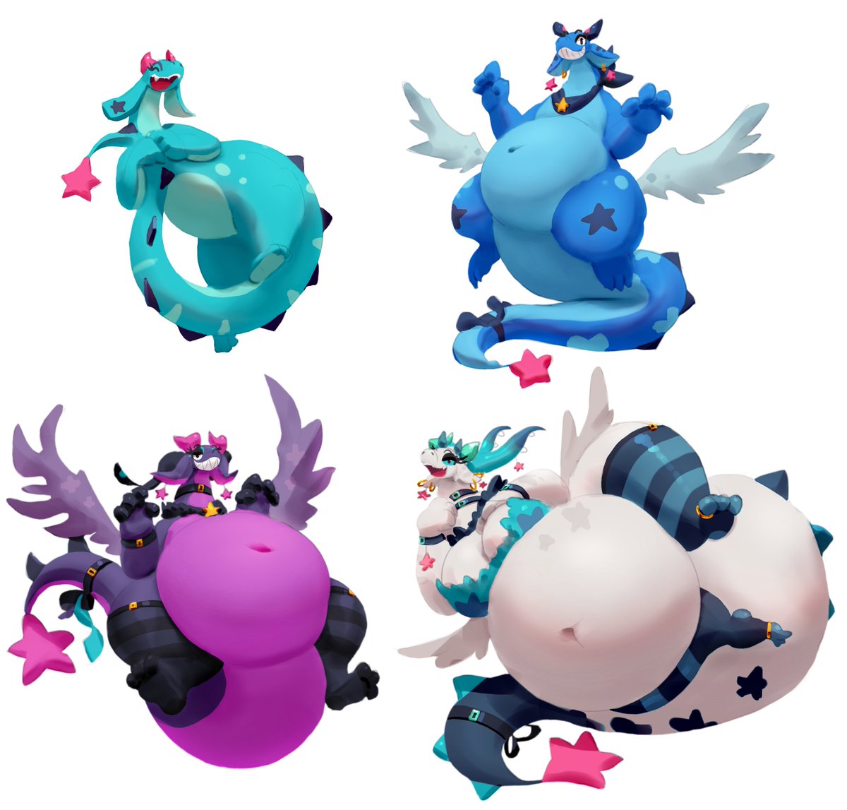 Dragons of various fatness.