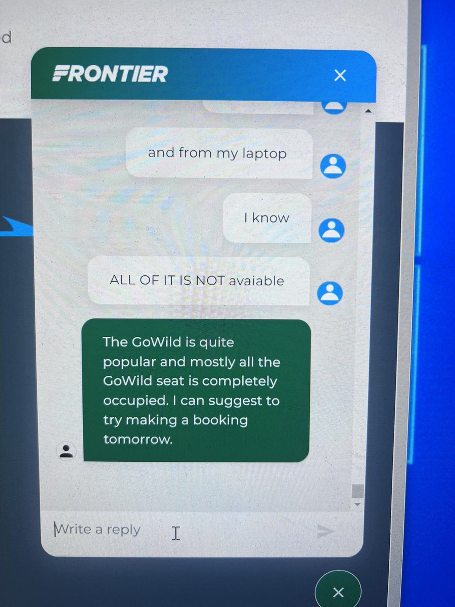 mmajocelyn's tweet photo. This is what customer service will tell you to do. @FrontierCare @FlyFrontier https://t.co/MD1RQGjU1v