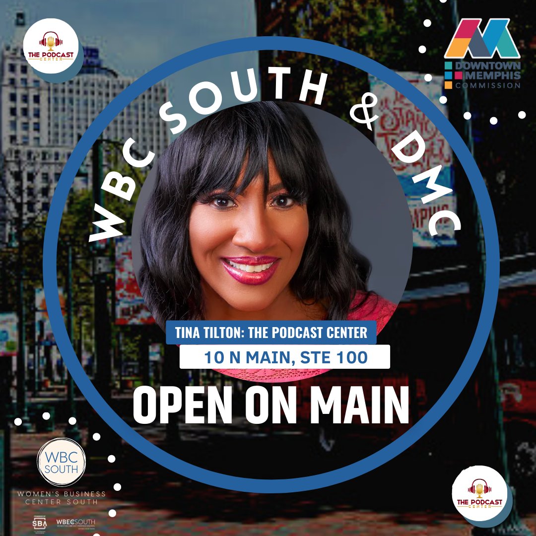 wbcsouth's tweet photo. #WBCSouth in partnership with @DowntownMemphis is pleased to announce 2023 #OpenOnMain Winner- Tina Tilton | The Podcast Center locating at 10 N Main STE 100. ✨ Stay tuned for details on a Grand Opening September 7, 2023 @ the intersection of Main &amp; Monroe ✨  #DowntownMemphis https://t.co/k5GIikP1s8