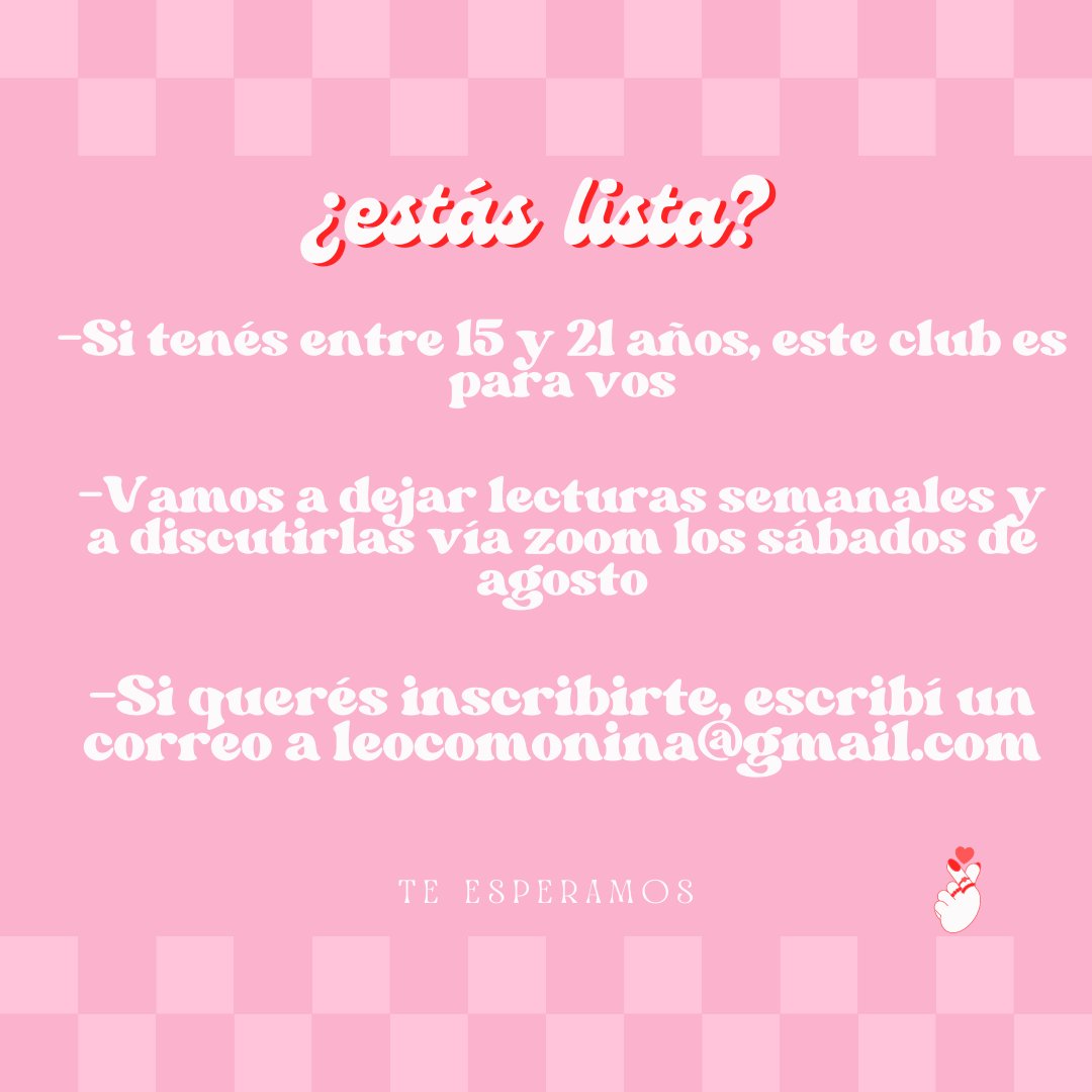 💜🌸un espacio online seguro para que leamos y hablemos de autoras. Si te gusta leer y querés saber más, escribinos: club de lectura #LeoComoNiña junto a la poeta <a href="/Issj19Susan/">Susan💀</a>. 🌸💜

🌷 (RT porfi)