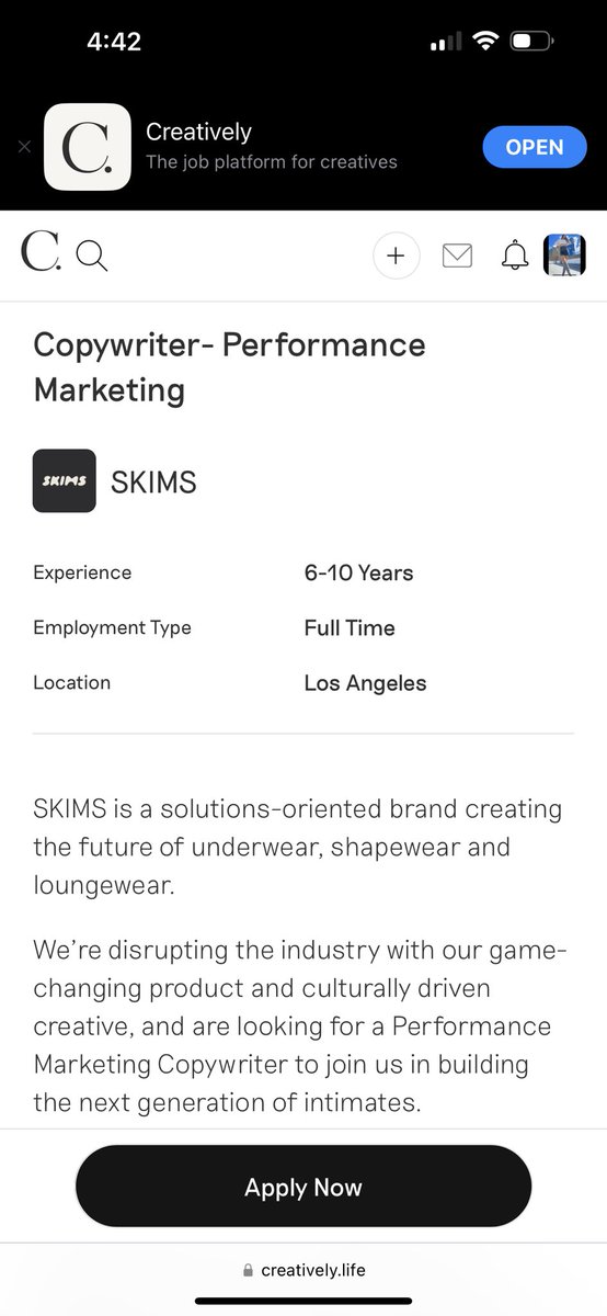 jenniferkerroff's tweet photo. Live in LA, have Copywriting experience, &amp; want to work for SKIMS?!? 

Go apply on @hellocreatively asap 👏 https://t.co/4mD6WBev8z
