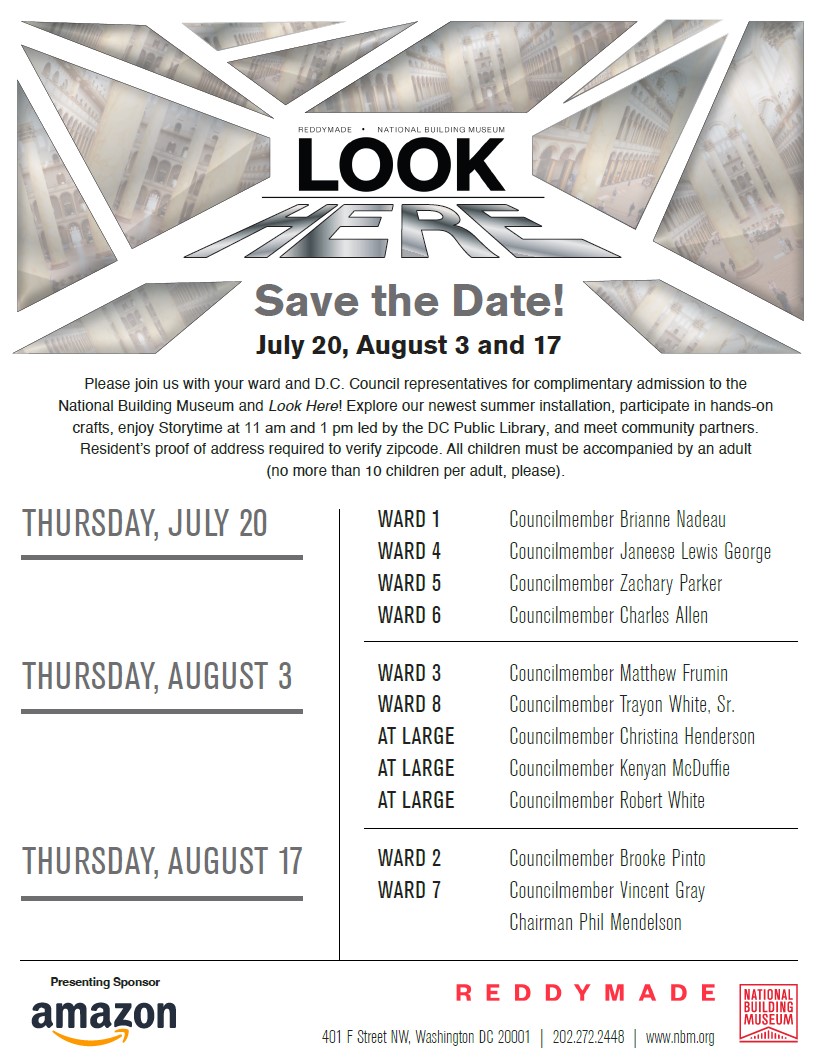SAVE THE DATE: Free DC resident days at the National Building Museum 7/20, 8/3, 8/17.  

Starting this Thursday, OP will be at the <a href="/BuildingMuseum/">National Building Museum</a> Ward Days with activities for kids and teens and information on our current planning projects. Stop in and chat with us!
