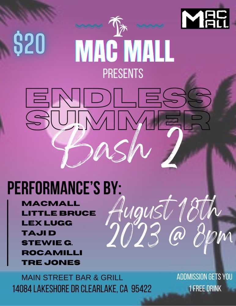 8/18 @therealmacmall PRESENTS #ENDLESSSUMMER2 STARRING @therealmacmall @littlebrucethizznation @lexx.lugg @therealtajied @stewie_g_23 @roc.amilli @trejones38 20$ at door plus free drink 🍹 🍺 doors open at 8pm PULL UP ITS GONE BE #MACN