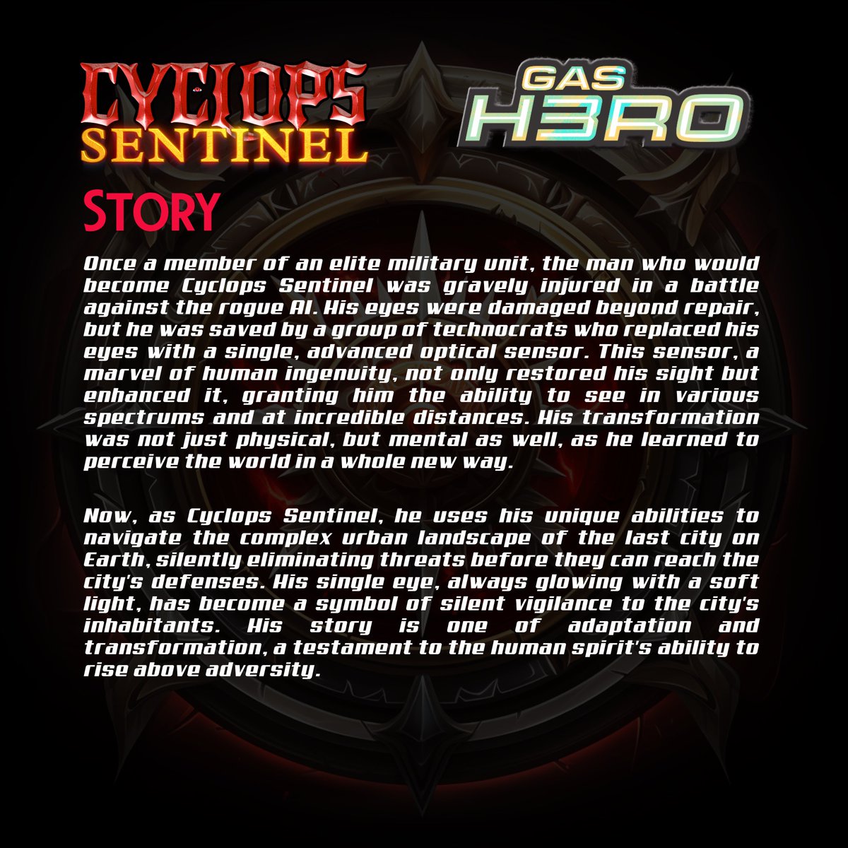 ArmandiElaion's tweet photo. 👁️The eye sees all... Introducing “Cyclops Sentinel”, my 8th submission for the #GasHeroGenesis competition. A guardian with a biotic eye, he's a force to be reckoned with 👁️
@GasHeroOfficial #GMT #STEPN #GNT #NFT #MOOAR #MOOARsoldier @mooarofficial @jameswerk @ShanRunsForFun @lolnooonono @MishaFYI