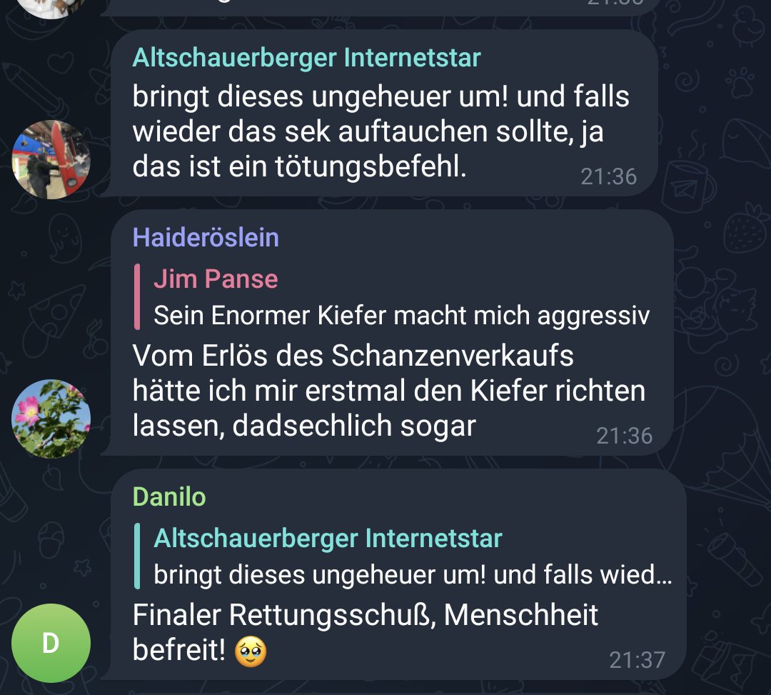 grn664891's tweet photo. Wurde alles heute in der Schanzenwatch Telegramgruppe gepostet. Ekelhaft. #Drachenlord https://t.co/rewE3m510n
