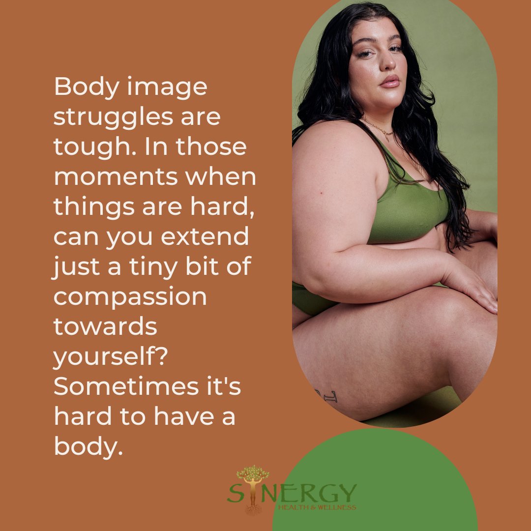 Synergybend's tweet photo. Handling the feelings you have towards your body can be so challenging. In those moments when things are tough, can you extend a tiny bit of self-compassion towards yourself? Recognizing that this is a hard moment and hard moments usually pass? You got this friends. Be kind. https://t.co/d4QihcvmJM