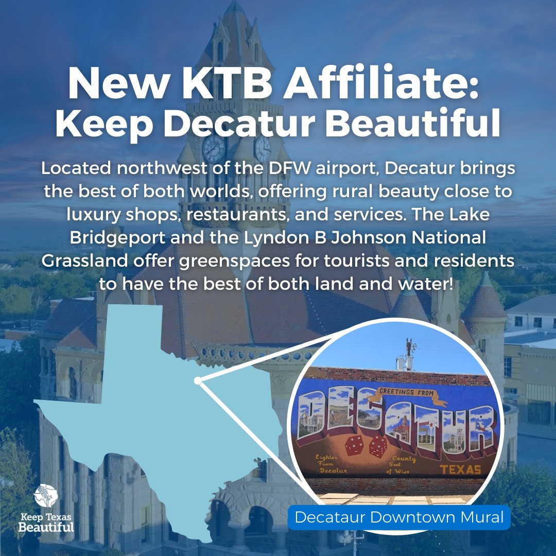 A big Texas welcome to our new affiliates Keep Mission Beautiful and Keep Decatur Beautiful. We are thrilled to work alongside you to keep Texas beautiful! #keeptexasbeautiful #keepdecaturbeautiful #keepmissionbeautiful