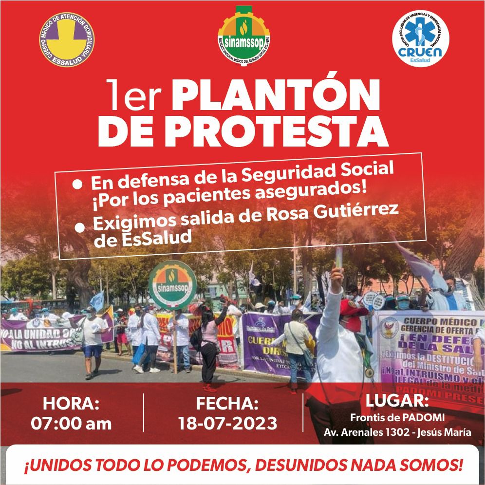 Mañana #PlantonDeProtesta <a href="/EsSaludPeru/">EsSalud Perú</a> <a href="/CtpPeru/">Confederación de Trabajadores del Perú</a> <a href="/canalN_/">Canal N</a> <a href="/willaxtv/">Willax Televisión</a> <a href="/RPPNoticias/">RPP Noticias</a> <a href="/Latina_pe/">Latina.pe</a>