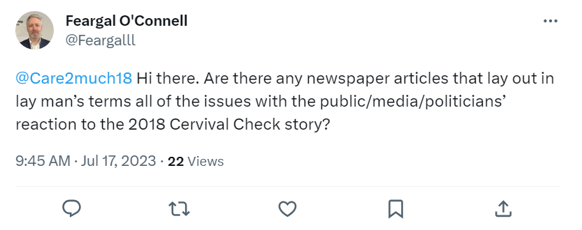 Care2much18's tweet photo. There was misinformation all over the place, when the CervicalCheck scandal emerged in 2018.

Given so much of it persists to this day, worth trying again to retrace steps and outlining how all of that misinformation took hold.

Focusing on the role of media and politicians./1 https://t.co/i1hFUycCgV