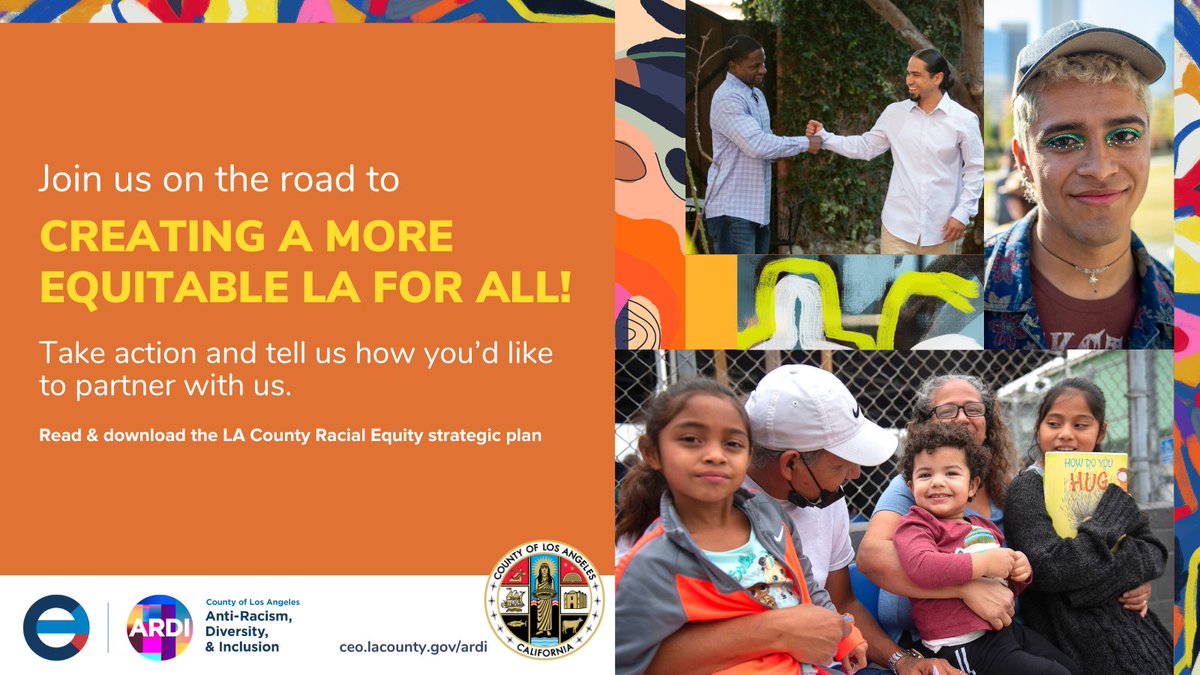 The @CountyofLA Racial Equity Strategic Plan from #LACountyARDI focuses on the “long view” of change. Read the County's roadmap to influence changes in life outcomes over the next several years. It will take partners to team up with us to make it happen: ceo.lacounty.gov/racial-equity-…