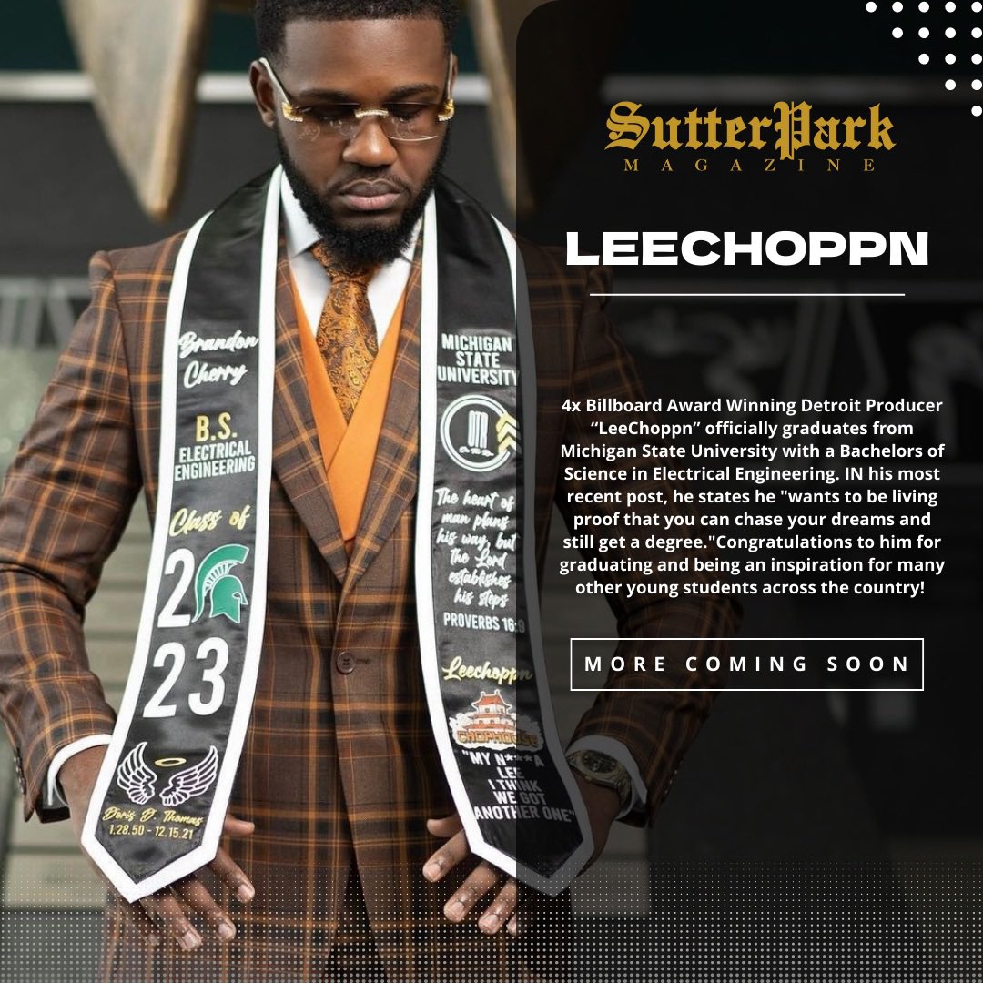 SutterParkMag's tweet photo. Award Winning Artist & Recent Michigan State University Engineering Graduate LeeChoppn sets great examples for youth in our generation that you can absolutely do two things at once!
#SutterPark #Detroit #MSU #LeeChoppn https://t.co/vRS8xfteYW