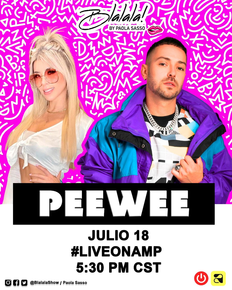 BlalalaShow's tweet photo. Mañana Martes tenemos un gran invitado en #BlalalaShow by @pao_sasso el talentoso cantante @PeeWeeMusic nos acompañará totalmente en vivo 🔥🎶

#LiveOnAmp | Julio 18 | 5:30 PM CST
Escúchanos aquí: https://t.co/bmRGh18ydy

#PeeWee #podcats #Entrevista #Musica #MiDulceNiña https://t.co/eMu5P4u2qz
