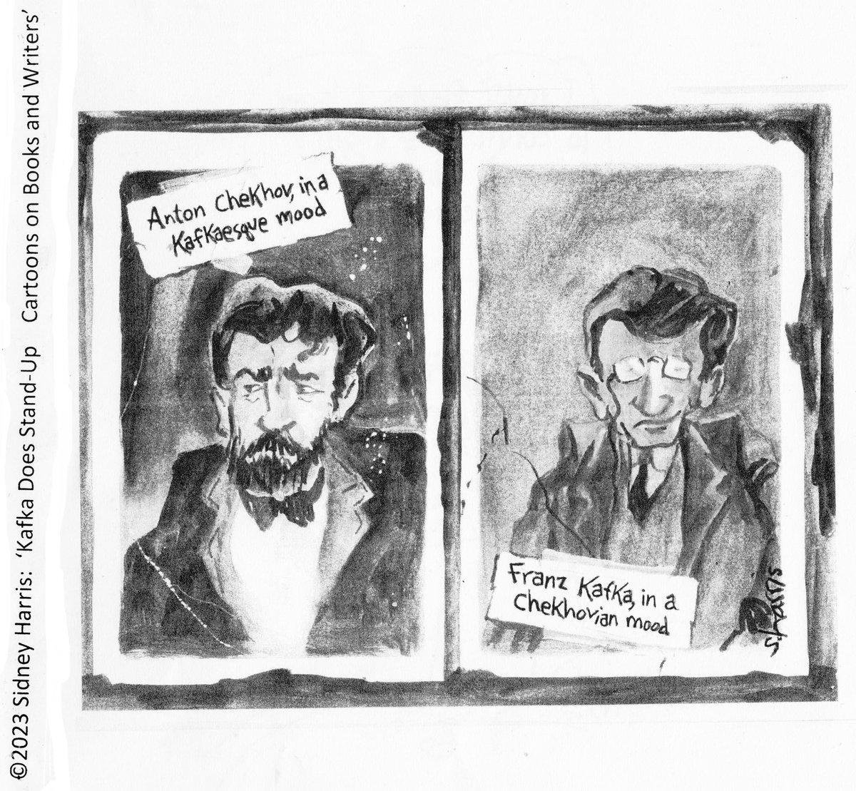 sharris777's tweet photo. From the book
'Kaka Does Stand-Up:  Cartoons About Books
and Writers'
The title of the book almost was
'...and, of course, Chekhov'.
That cartoon will, we hope, appear before too long. https://t.co/fwPsgToDR2