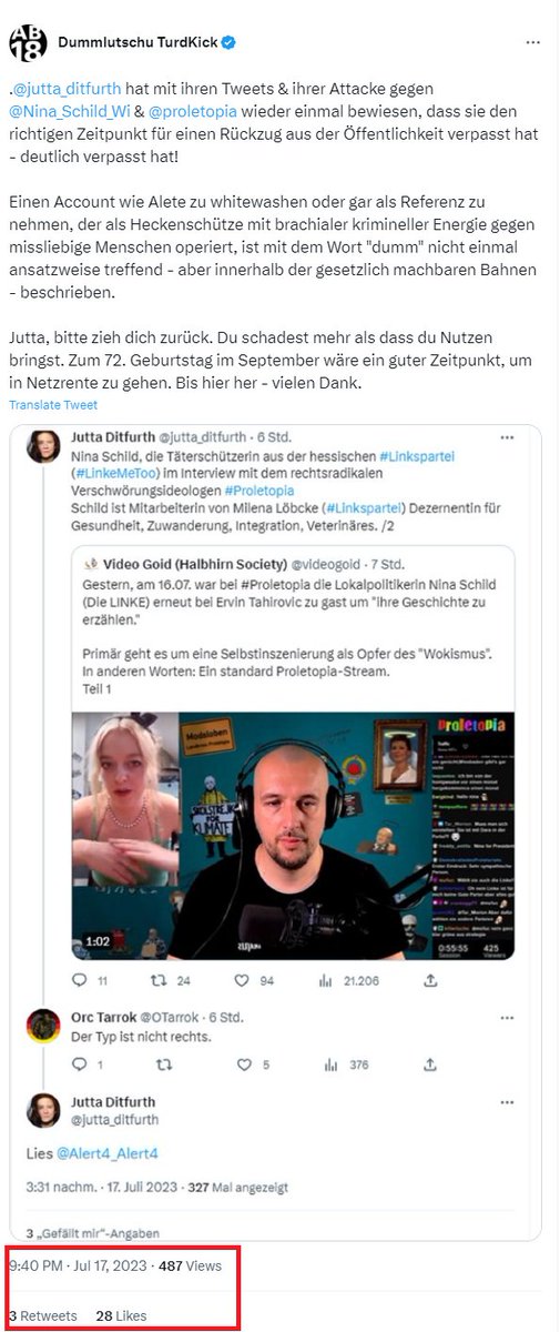 CptBucklew's tweet photo. Hier der Sini Schisslord Dummlutschu, der natürlich außer sich ist vor Wut.

Wahrscheinlich speziell darüber, dass 4lert4 einfach eine Reichweite hat, von der er mit seinen Botfollowern nur träumen kann - selbst der SchissBuddy Sella mit 1/5 der Follower hat mehr Reichweite😎 2/4 https://t.co/hYfTH7NEoS