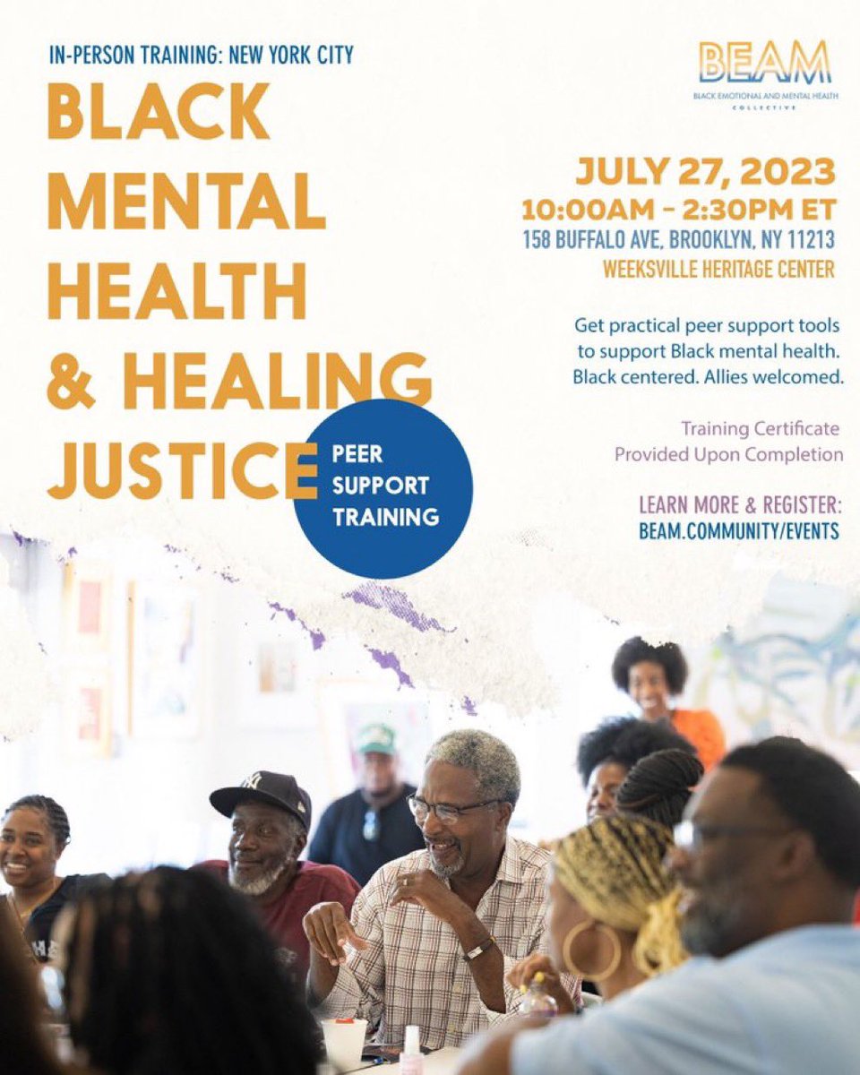 Fam! 🙌🏾🙌🏾<a href="/_beamorg/">BEAM</a> is holding THREE events next week in BROOKLYN! 

Tues: Black Masculinity Reimagined
Wed: The Pull Up Social Mixer
Thurs: Black Mental Health &amp; Healing justice 
All events have free &amp; donation based tickets. Food included🙏🏾🩵

Register: beam.community/#events
