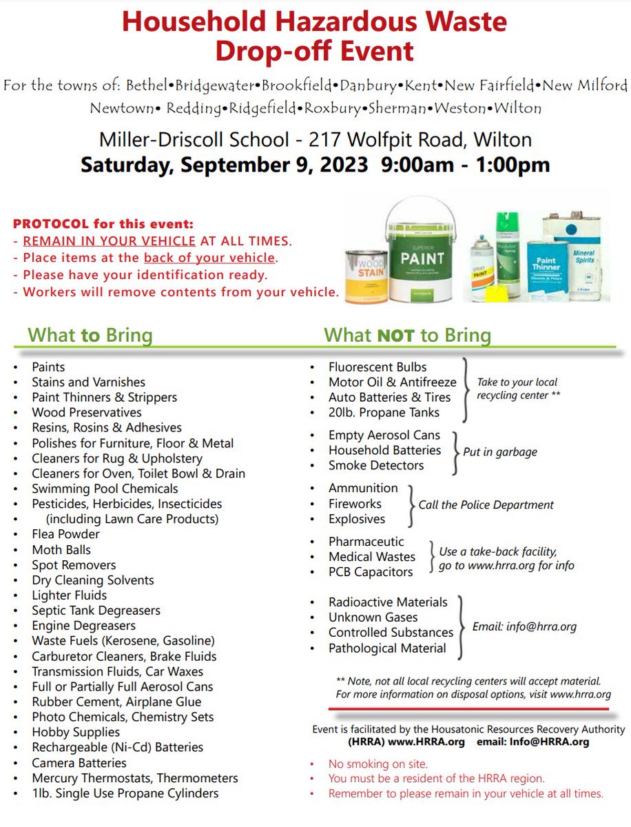 Household Hazardous Waste Drop-off Event in Wilton on September 9 bit.ly/3pPz8ZD