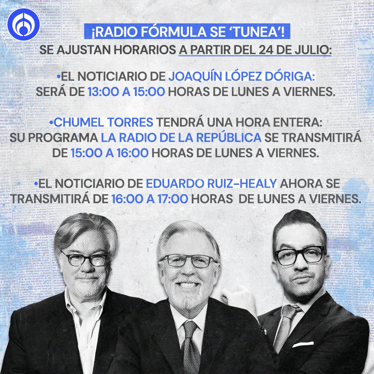 Radio_Formula's tweet photo. ¿Están listos? Tendremos ajustes en nuestra programación diaria en radio, televisión e internet. 👌😉

Todo esto con la finalidad de ofrecerles el mejor contenido, la cobertura noticiosa y el análisis puntual del acontecer diario. 😎

Acá los detalles: https://t.co/cEwzRssLJH

#AbriendoLaConversación #RadioFórmulaMx