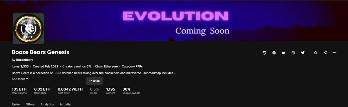 17 Listed out of 3333?! 🔥

Join the Booze Bears and enjoy the utility of BEER annd be apart of a💎✋ Community 

#BoozeBearBeer #DiamondHands #NFTCommuntiy