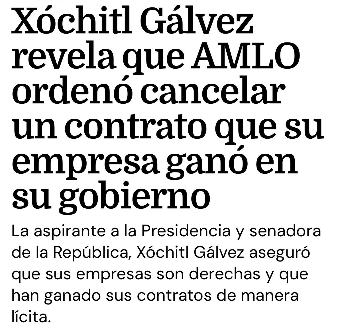 JJDiazMachuca's tweet photo. ¡Esto es un ataque muy grave! 

El dictador @lopezobrador_ ordenó cancelar un contrato que había ganado la empresa de @XochitlGalvez por licitación legal 

"El viernes íbamos a firmar un contrato en Banobras y nos los cancelaron, Joaquín. Era de 400 mil pesos, pero lo habíamos ganado derecho. Pero él ya dio instrucciones de que no me den trabajo. Ya se enojó y ya regañó. Pero yo tengo derecho a licitar y a tener un trabajo honrado", aseguró Xóchitl Gálvez en entrevista con Joaquín López-Dóriga.

Con @lopezdoriga 

#XochiltGalvezPresidenta2024 🤞🏻❤️🇲🇽