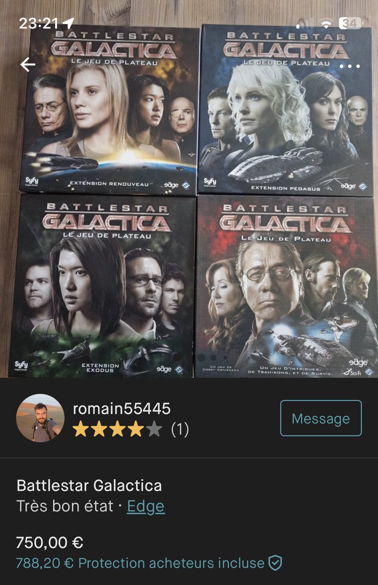 Ahah, on n’est pas prêt de le proposer dans le #ludogite. Il est vraiment introuvable à un prix correct 🥲.  Un jour on t’aura BattleStar Galactica, on t’aura ! #j2s