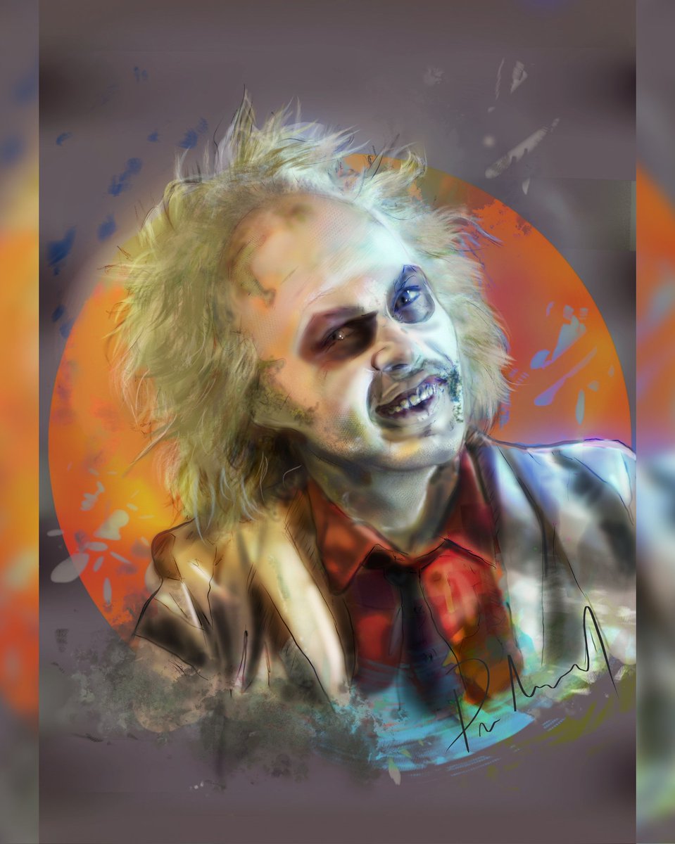 "It's Showtime!"
This painting is finished! 🎨 
Featuring a semi realistic portrait of Beetlejuice (<a href="/MichaelKeaton/">Michael Keaton</a> )with splashes of abstract elements.
I enjoyed creating this one a lot!
Hope you guys enjoy this painting, please feel free to share.
#fanart #painting #beetlejuice