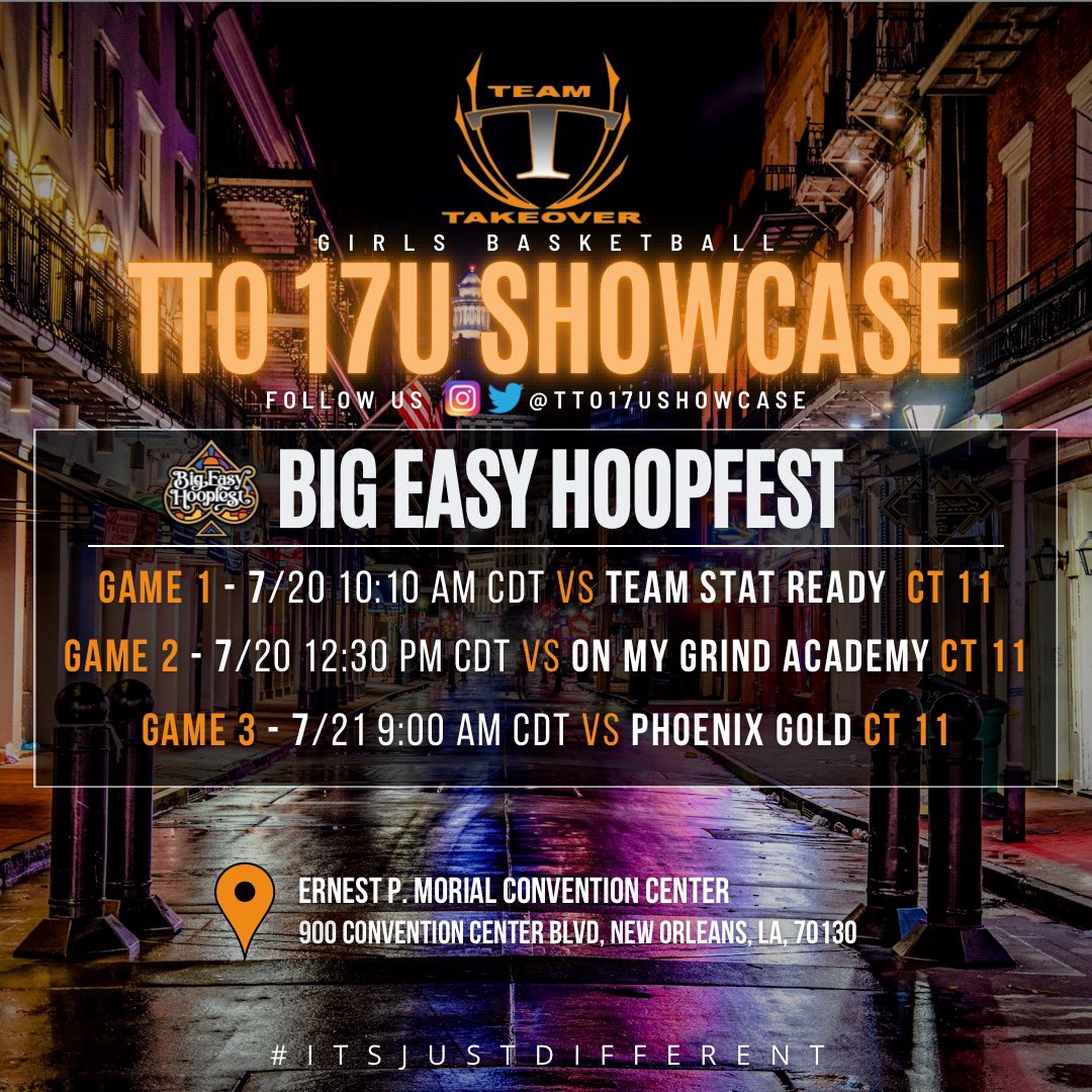 MorganDow2024's tweet photo. Schedule for upcoming live event!!! #itsjustdifferent #basketball #NewOrleans #BigEasyHoopFest #TTO #teamtakeover https://t.co/V8LbgtqkI8