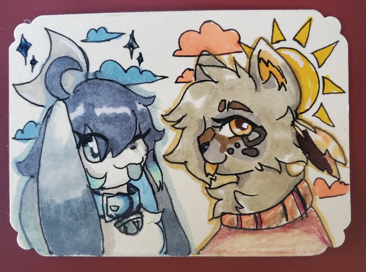Some #artfight attack, including one on the lovely <a href="/OkamiSable/">okamisable.bsky.social</a>! These are all going in my little alcohol marker photo album~

#art #marker #alcohol #furry #furryartwork #cute #Flowers #raccoon #animals #kawaii #traditional #artfight2023 #artfightattack