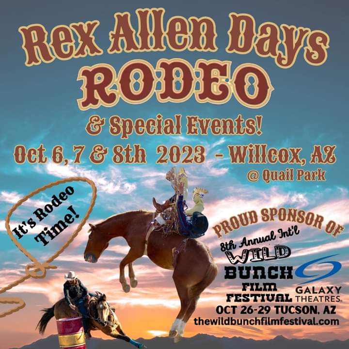 TWBFilmFestival's tweet photo. One of our #sponors is the Rex Allen Days Rodeo &amp; Special Events! See the Rodeo in Willcox, AZ in early October, &amp; #TWBFF in late October at the Galaxy Theatres in Tucson. Both weekend events in #AZ will be a blast! #rodeo #Arizona #willcoxaz #tucsonaz #rodeotime #wildest https://t.co/161DZBO8gE