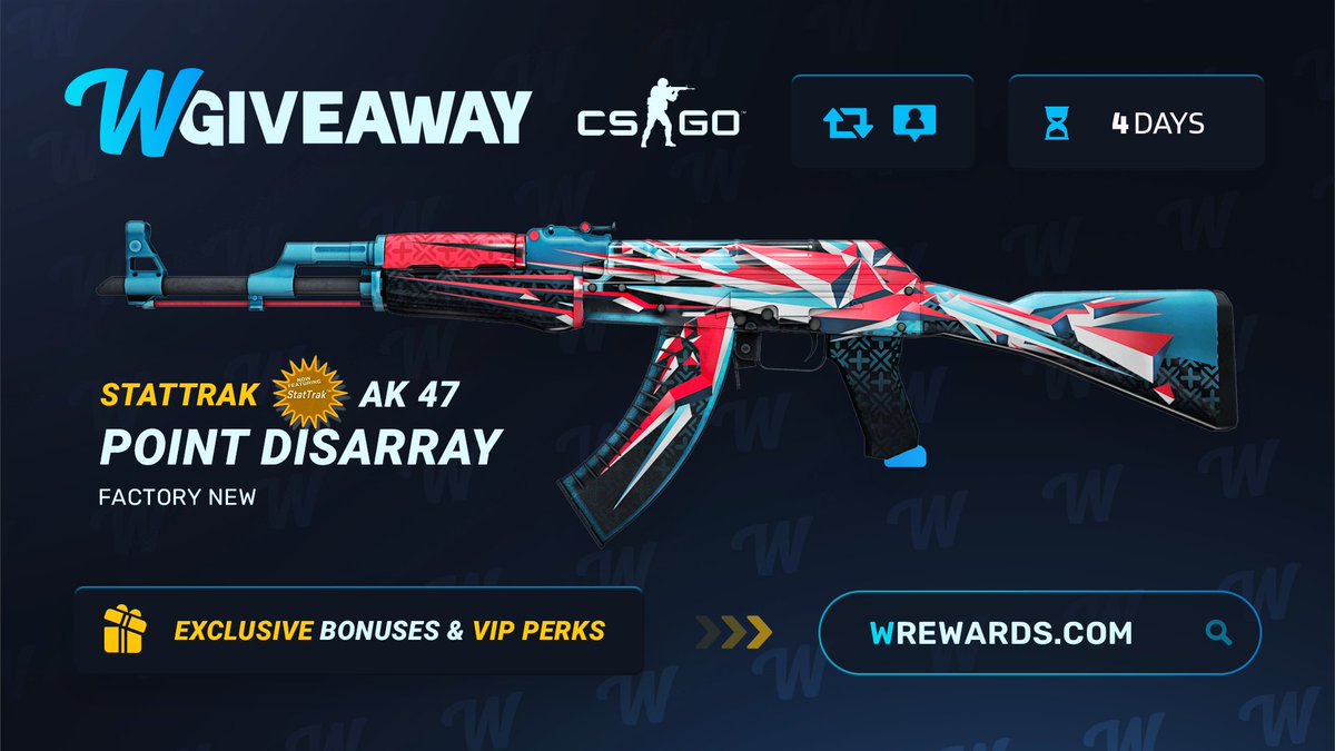 With all the recent excitement around CSGO case openings and skins, WRewards will be giving away a StatTrack AK-47 Point Disarray Factory New!

Instructions to enter the giveaway:

✅ Follow us <a href="/WRewardscom/">WRewards</a>
✅ Like &amp; RT
✅ Join our Discord: discord.com/invite/watchga…

Good luck!