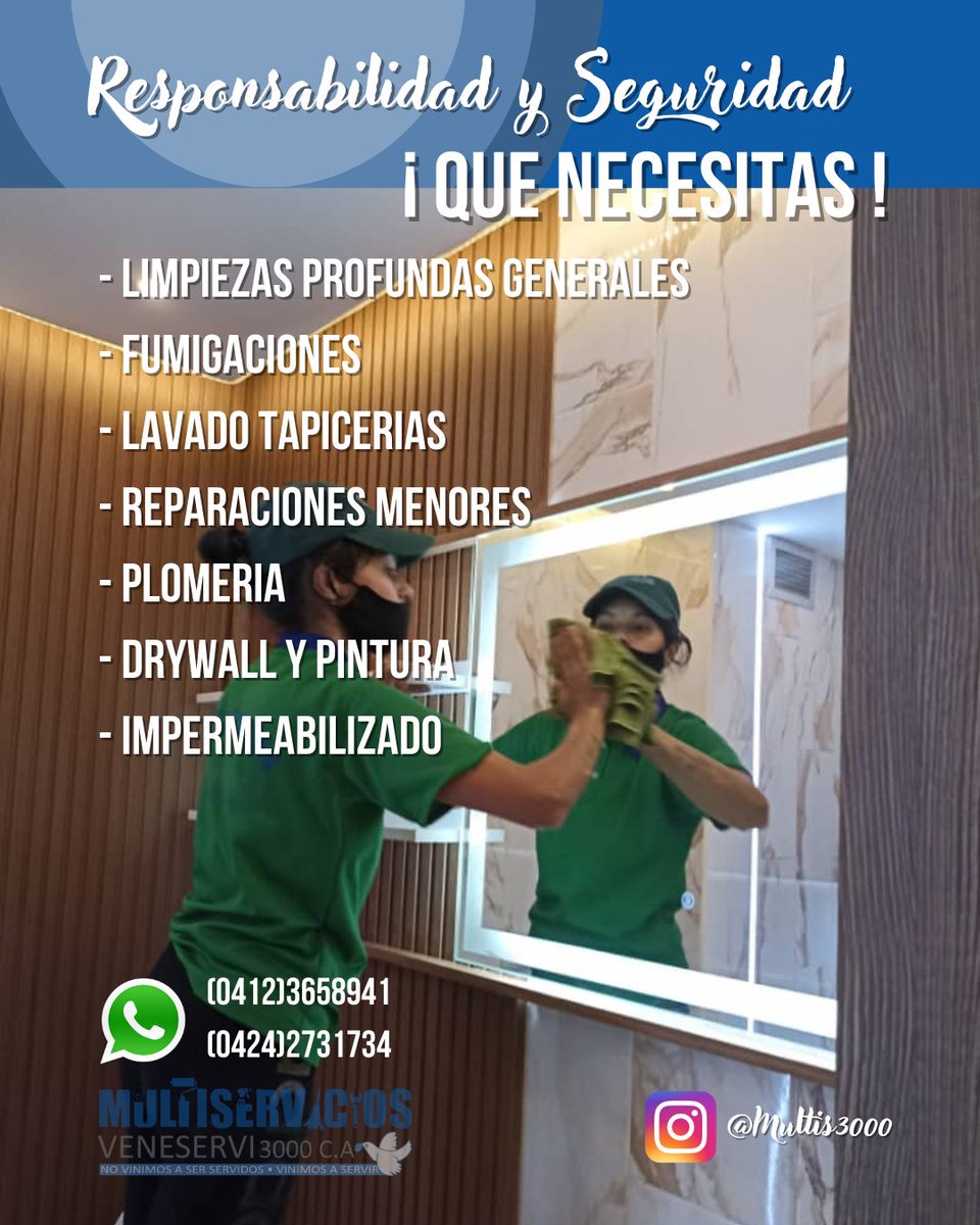 multis3000's tweet photo. Limpiezas profundas generales, todo tu hogar impecable en tan solo 1 día, empresa familiar, confianza y seguridad.
#multis3000 #limpieza #Caracas https://t.co/WWSB5yDnY2