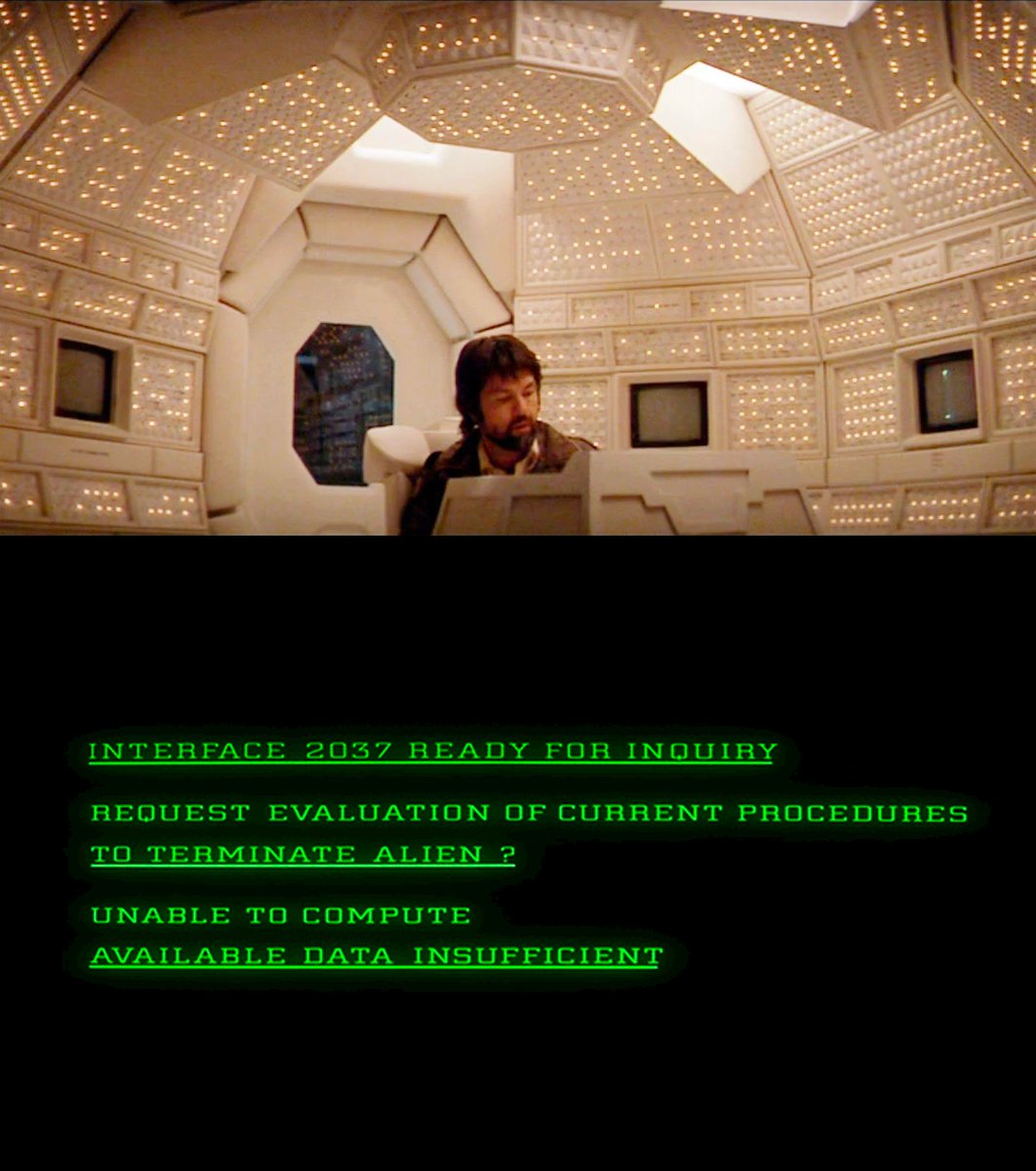 bechbox's tweet image. Prompting an all knowing AI ... pretty well predicted in 1979. Except "Mother" isn't hallucinating ;-)