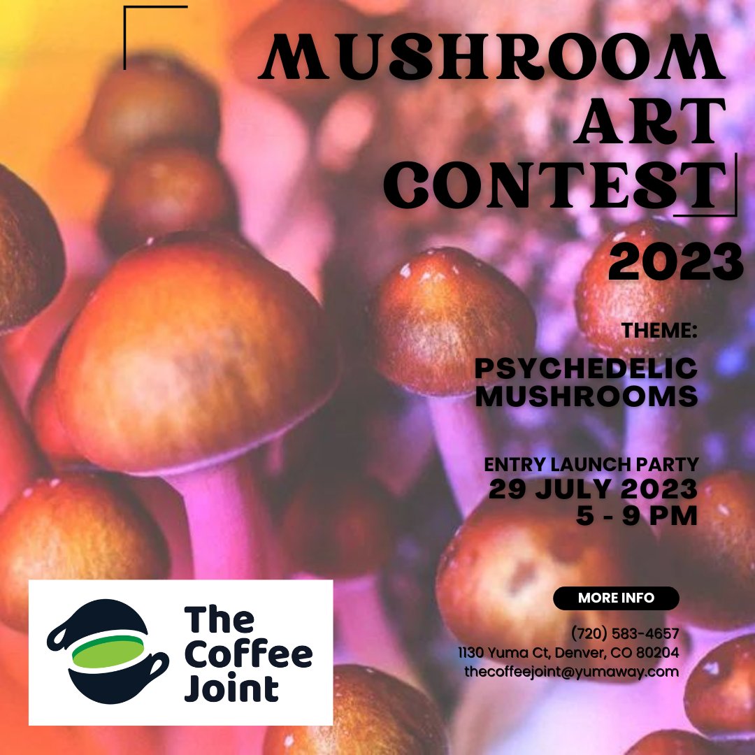 TheCoffeeJoint2's tweet photo. We are proud to announce that we are hosting an official Mushroom Art Contest! Everyone is encouraged to join! (21+)
🍄
The event is July 29th, 5PM-9PM at 1130 Yuma Ct, Denver, CO (The Coffee Joint).
🌈
#mushrooms #psychedelic #denverpsychedelics #coloradopsychedelics #prop122 https://t.co/VctQ3aeRsi