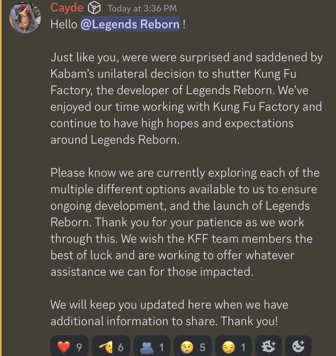 Today in $GALA we discovered the unfortunate news from <a href="/LegendsReborn__/">Legends Reborn</a> that their development team, Kung Fu Factory would be shutting down.

This is an unfortunate situation within the realm of Web 3 Gaming.

Something interesting to note is that $GALA seems to be exploring