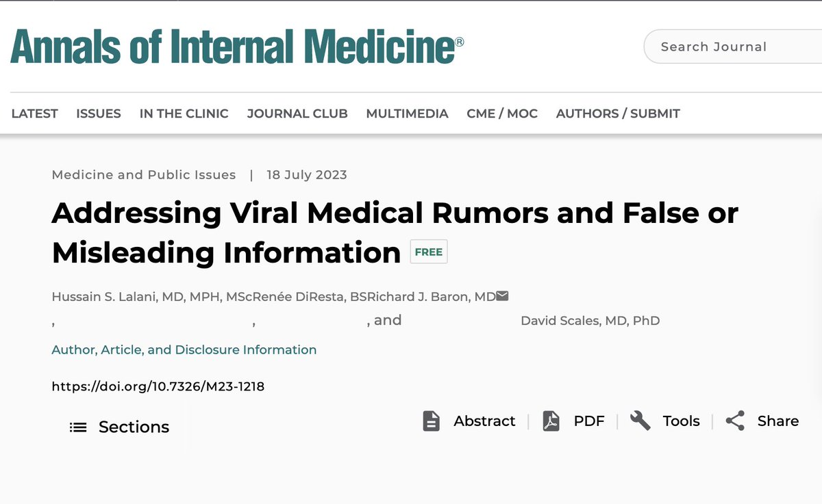 NEW Article 📜 -- Viral medical RUMORS circulate on social media regularly. We saw the harm rumors, misinformation, and disinformation caused during the pandemic. We must LEARN from the past, ACT in the present, and PLAN for the future. 🧵 1/ Read: bit.ly/TIOSVYCaseStudy