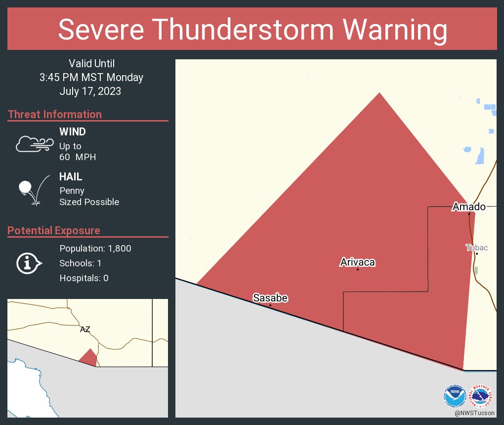 NWS Tucson on Twitter "Severe Thunderstorm Warning including Arivaca