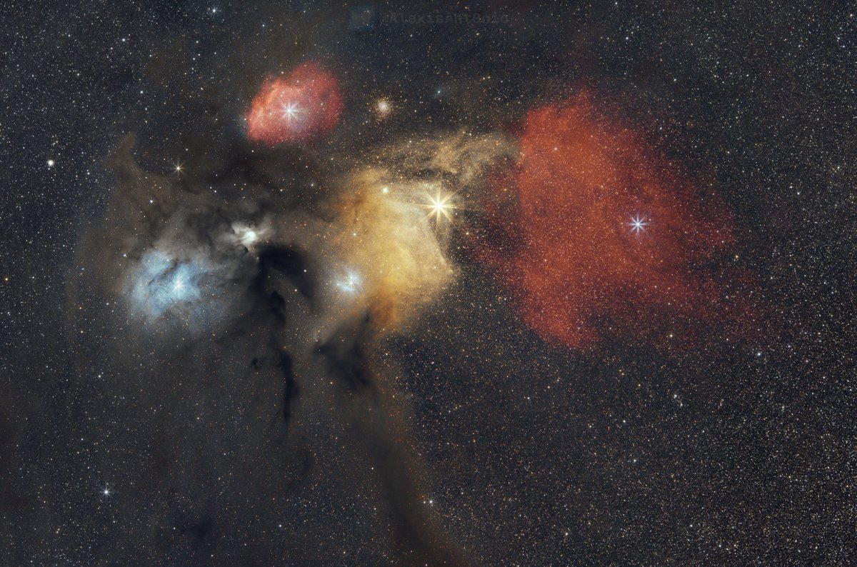 Rho Ophiuchi and Antares region. About 90% of data was captured using broadband imaging. Shot from my backyard in north Puerto Rico with a 1996 Canon 135mm f/2 lens. Post processing done using Siril, Starnet++, and Photoshop CC. #astrophotography #space #milkyway #NASA