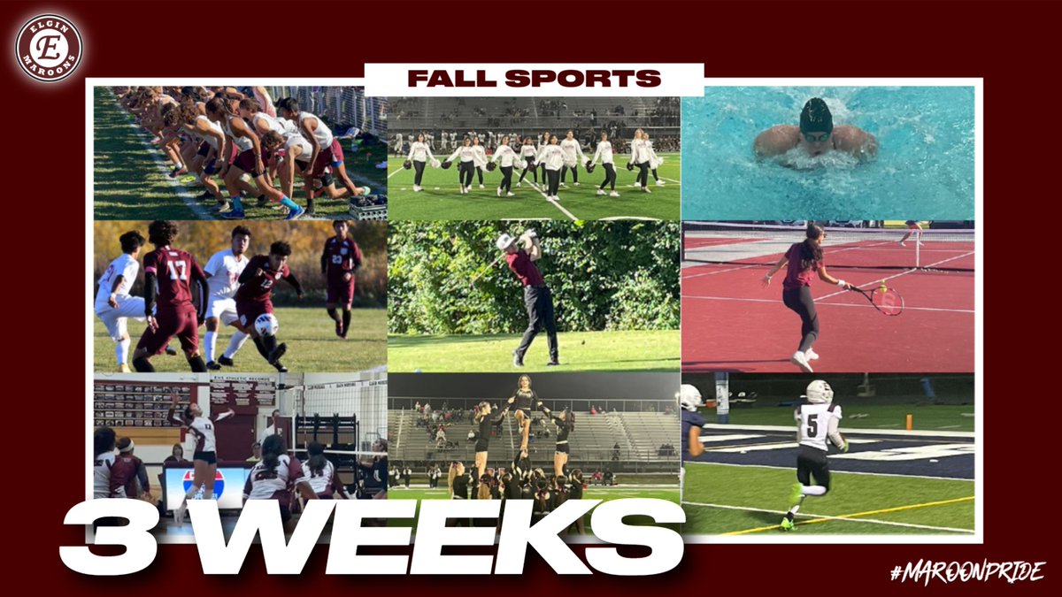 Fall sports begin in 3 Weeks!
Practices begin Mon, Aug 7
REGISTRATION FOR CAMP DOES NOT EQUAL REGISTRATION FOR A SPORT! Complete your fall sport registration here: elgin.8to18.com/accounts/login
Upload your physical here: forms.gle/Gq3TPXyYbGBxEF…
#MaroonPride