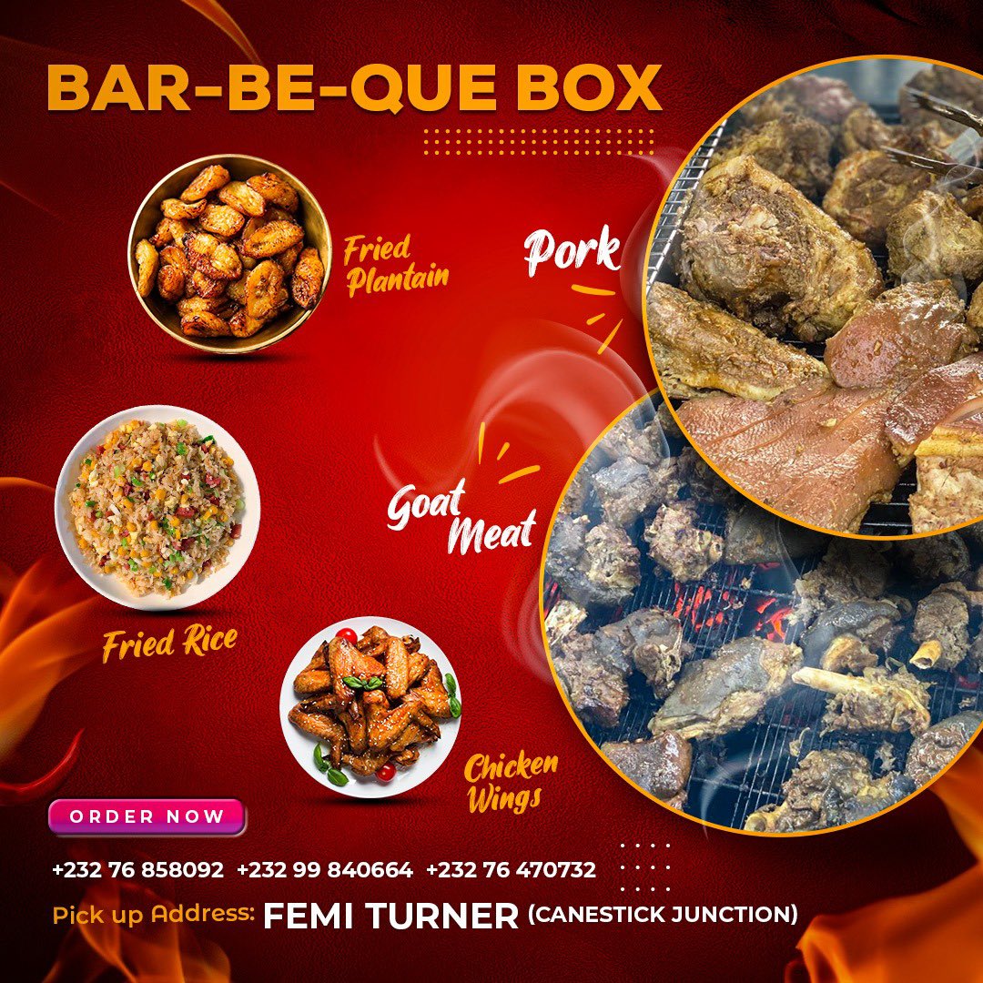law_patewa's tweet photo. Please do not forget to place your order from Bar-Be-Que Box every Saturday…. The Best BBQ in town 🤌🏾👌🏾#SaloneTwitter  #BBQ https://t.co/QHhnlYwQkG